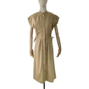 70s khaki sahara tan Dress button‎ down Circle Square ties sand beige